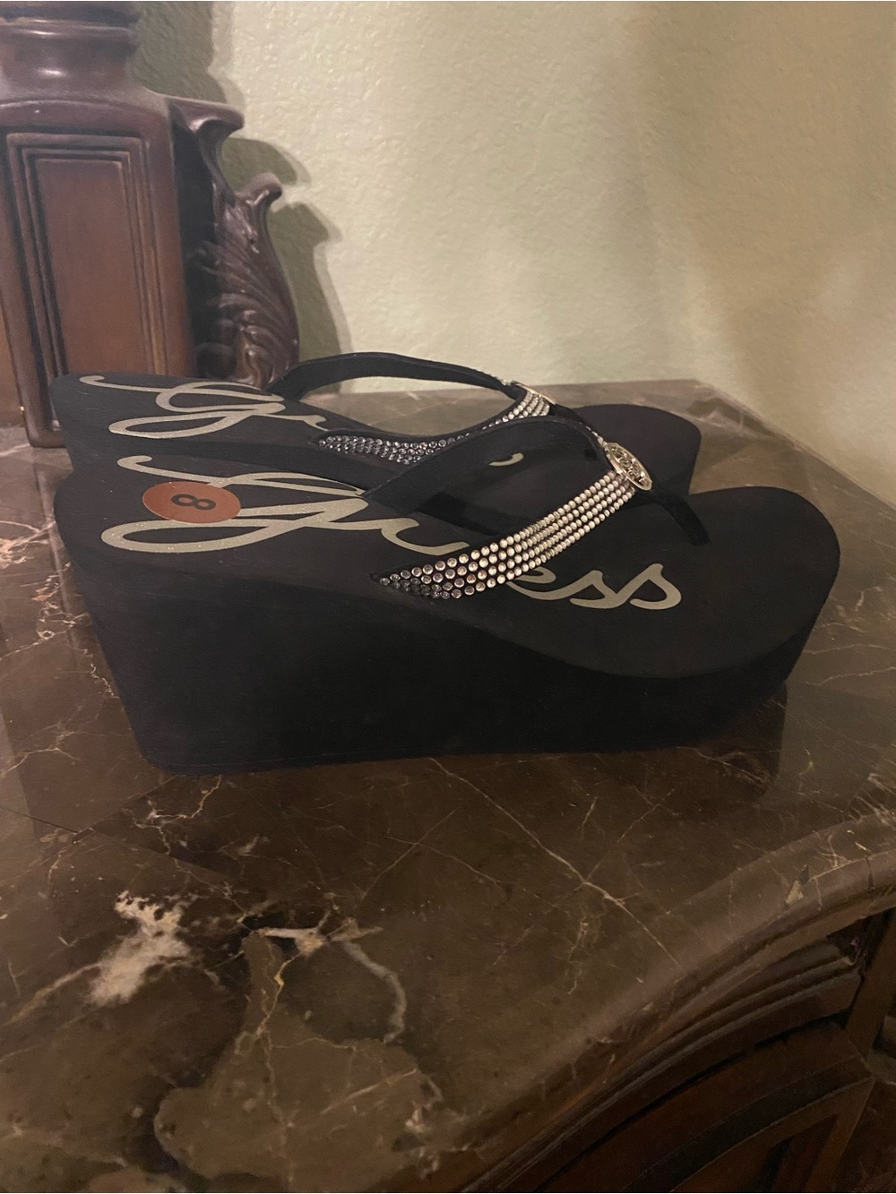 Black Embellished Platform Flip Flops - Women - Picture 4 of 8